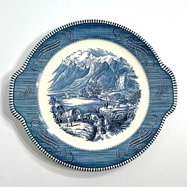 Currier & Ives China The Rocky Mountains Handled Serving Platter Cake Dish