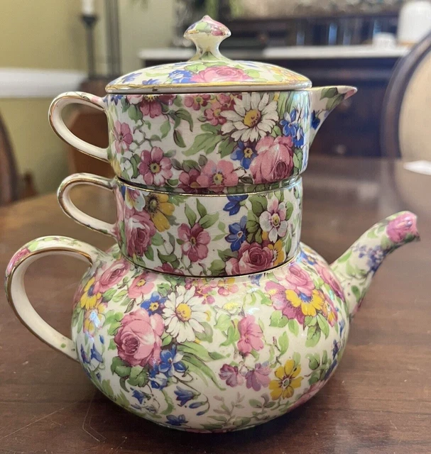 Royal Winton Grimwades ☆ SUMMERTIME ☆ Chintz Single Cup Stacking Teapot Set ☆WOW