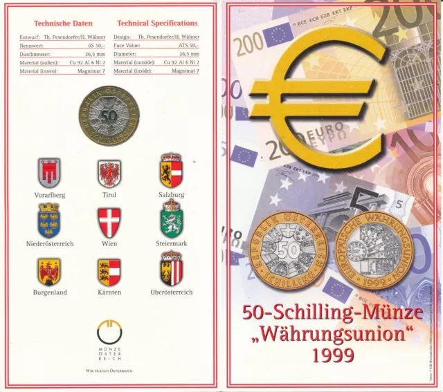 Austria / Österreich - 50 Schilling 1999 UNC - Gedenkausgabe. Währungsunion