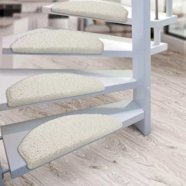 15er Set Shaggy Tapis D'Escalier Treppenschutz Blanc Rond 23,5x65 CM