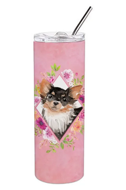 Longhaired Chihuahua Pink Flowers Stainless Steel 20 oz Tumbler CK4225TBL20