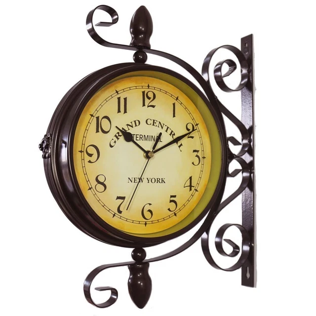 Horloge décorative double face grande suspension ronde travaillée