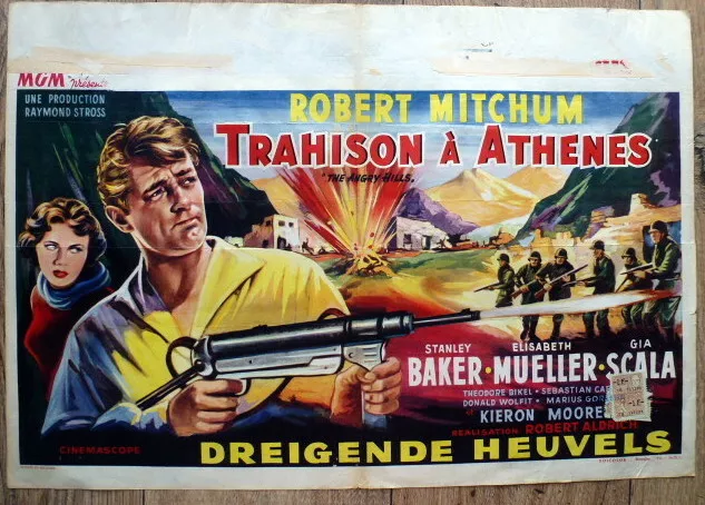 belgian poster espionnage THE ANGRY HILLS, ROBERT MITCHUM, STANLEY BAKER ATHENES