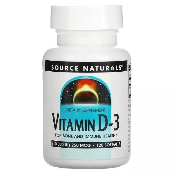 SOURCE NATURALS - VITAMIN D-3 10,000 IU - 120 Softgels | Bone & Immune Healt