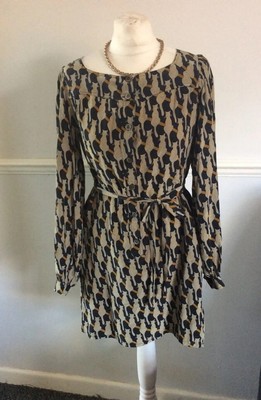 Paul and Joe Cat Print Silk Tunic Top or Short Dress  Size 40 UK 14 black/orange