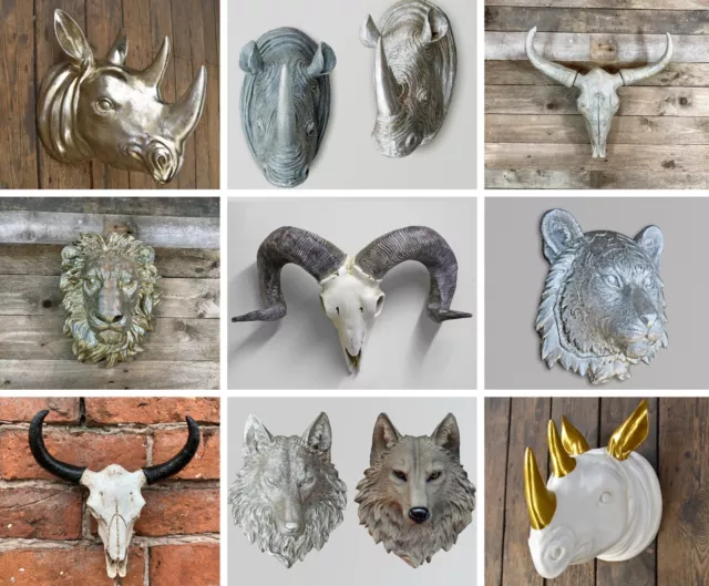 Wandmontage Tier Schädel Ornament Silber Ram Löwe Nashorn Kopf hängende SkulpturS