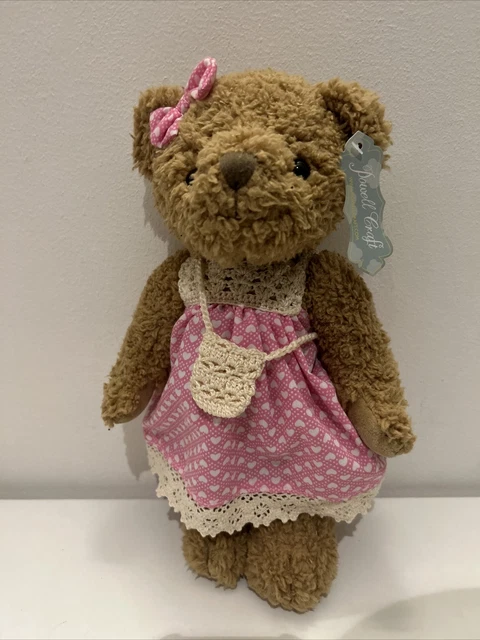 Powell Craft Children's Plush Teddy Bear Pink Heart Dress / Christmas Gift New
