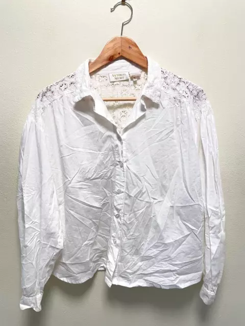 Victorias Secret Gold Label Womens Peasant Blouse Small White Laced Cottagecore