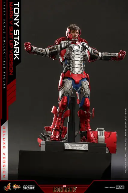 MARVEL Iron Man Tony Stark Mark V Suit Up DELUXE Ver. Hot Toys Sideshow MMS600