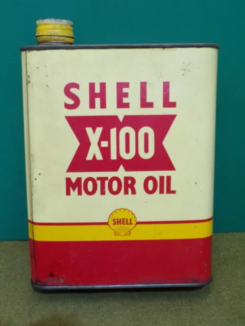 Bidon huile SHELL X-100 ancien vintage tin can motor oil french collector garage