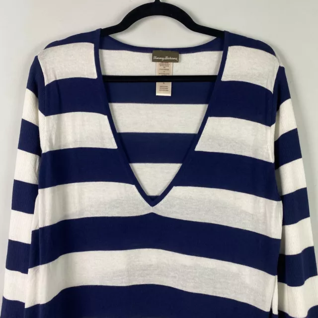 Tommy Bahama Stripe Sweater Cover-Up Tunic Size XL Navy Blue White V Neck 2