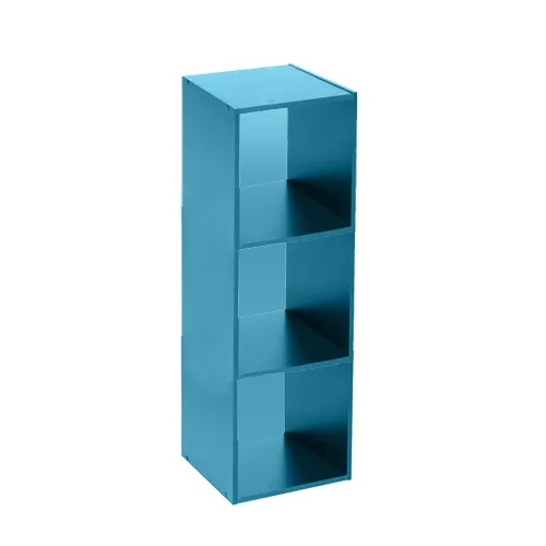 3 Tier Wooden Bookcase Free Standing Cubical Storage Bookshelf - Blue