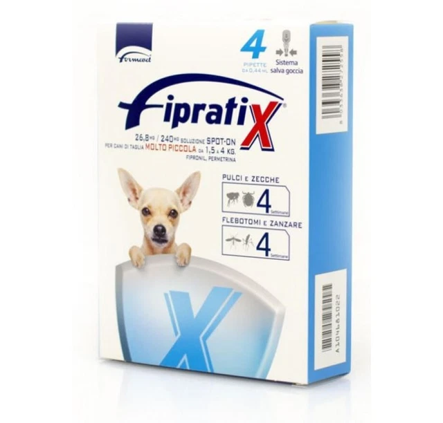 Antparassitario Fipratix Cani Da 1,5 A 4 Kg Spot On 4 Pipette 0,44 Ml