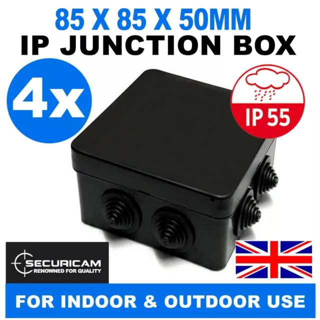 4X Black Weatherproof Plastic Cctv Camera Cable Ip Junction Box Small Ip 55 Uk
