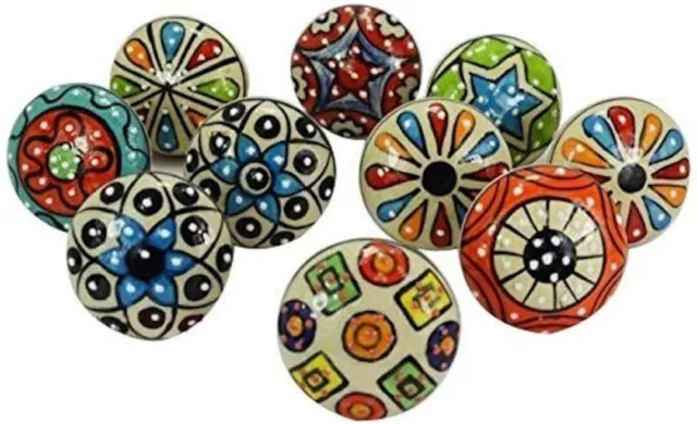 10 Hand Painted colorful Ceramic Kitchen Cabinet Knobs Pulls Drawer Door Handles