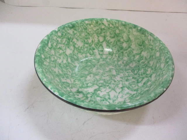 Vintage STANGL Green Spongeware Town & Country Hand Painted Pottery 5.5" Bowl