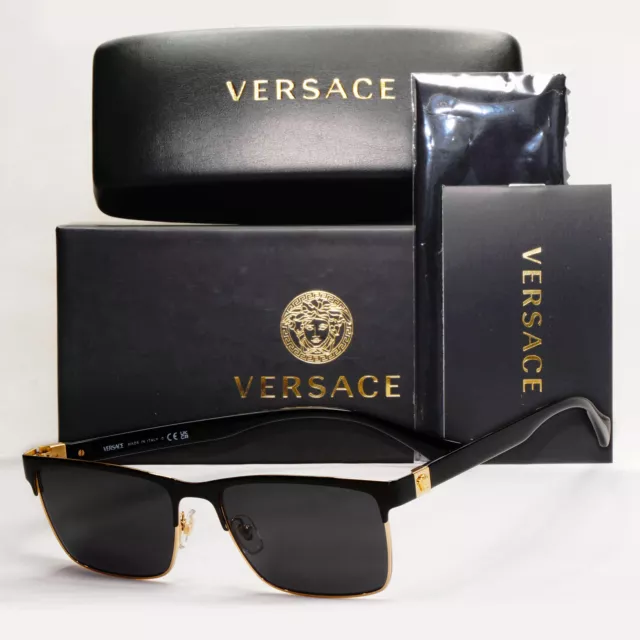 Versace Sunglasses Black Gold Square Metal Rectangle MOD VE 1285 1002 56mm