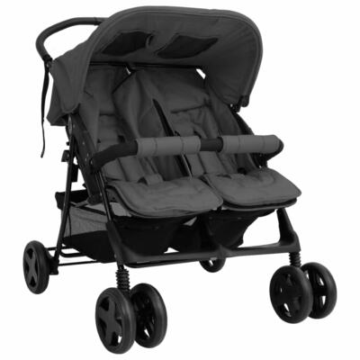 vidaXL Poussette à Deux Places Landau Pliable de Vayage Poussette de Voyage pour Tout-Petit Extérieur Protection Contre Rayons UV Vert Acier 