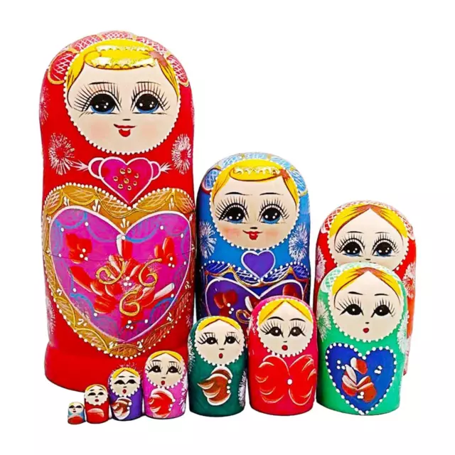 10 Pieces Matryoshka Children Toys Holiday Wooden Russian Nesting Doll Decor 2