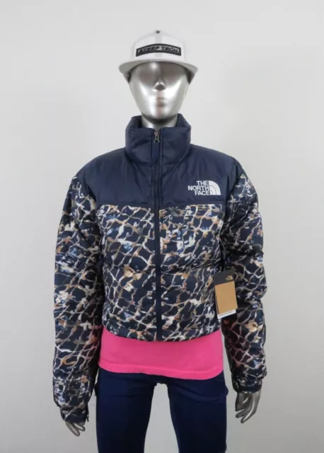Womens The North Face Printed Nuptse Short Crop 700-Down Jacket Dusty Distortion
