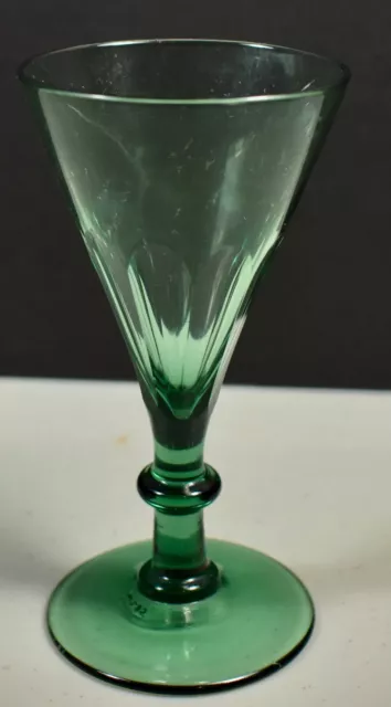 Beautiful Vintage Hand Blown & Cut Green Flint Cocktail Glass W/ Polished Pontil