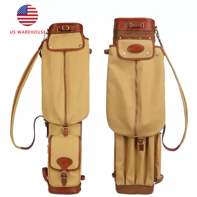 TOURBON Vintage Canvas Golf Stand Carry Bag Sunday Golf Bag Travel Case Cover