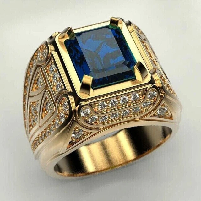 4 Ct Lab Created Blue Sapphire & Diamond Men's Wedding Ring Yellow Gold Plated 4 Ct Lab Created Blue Sapphire & Diamond Men's Wedding Ring Yellow Gold Plated