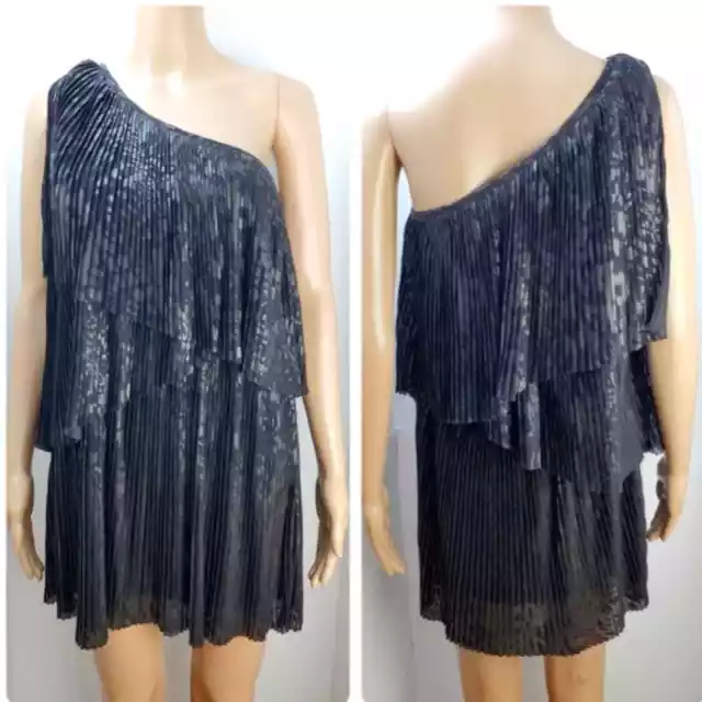 TopShop New Size 6 Pleated Black One Shoulder Shimmery Party Mini Dress