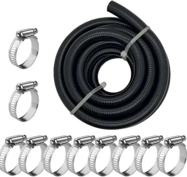 3/8 Fuel Hose Line NBR Rubber 30R9 10FT 300PSI with 10 Clamps