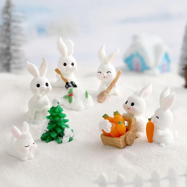 Bunny Micro aménagement paysager Figurine de lapin Scène de neige Miniature