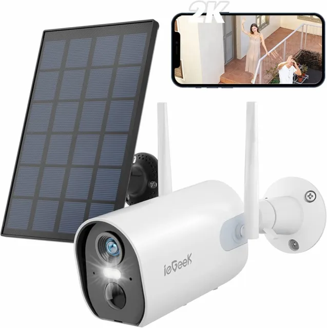 ieGeek Wireless Outdoor Solar Security Camera 2K Home WiFi Battery CCTV System