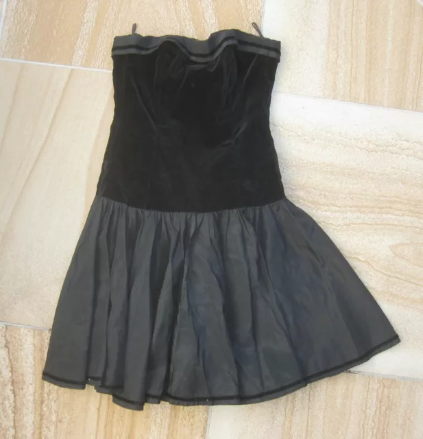 LAURA ASHLEY vintage 80s black velvet taffeta dress UK 12/eur 38/US 10 back bow