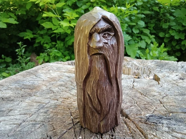 ODIN STATUE. Figurine of Odin. God Wotan woodcarving. Scandinavian mythology