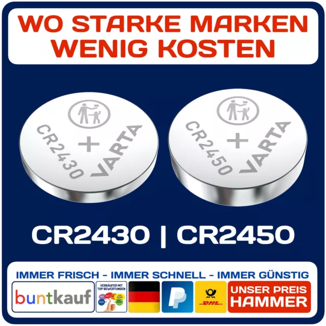 Varta CR 2450 CR 2430 Batterien Knopfzellen Frische Markenware Bulk 3V