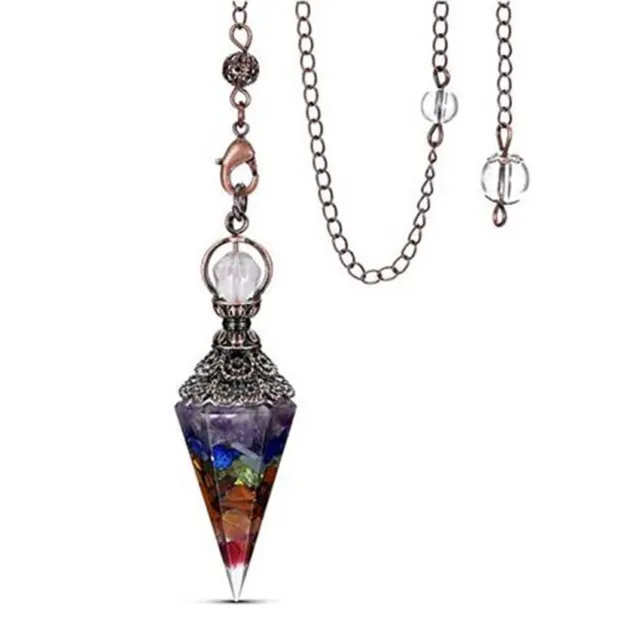 Natural 7 Chakra Healing Crystal Quartz Pendulum Reiki Gem Stone Antique Pendant