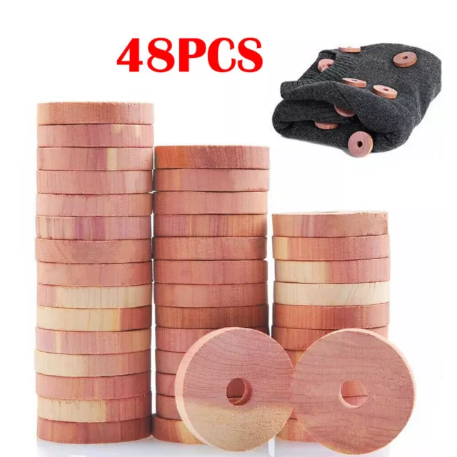 48x 100% Natural Cedar Wood Rings Moth Repellent for Clothes Wardrobe Drawer Kit