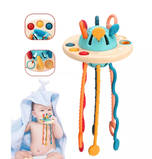 UFO Silikon Zugschnur Baby Spielzeug Montessori Spielzeug für Babys 12–18 Monate