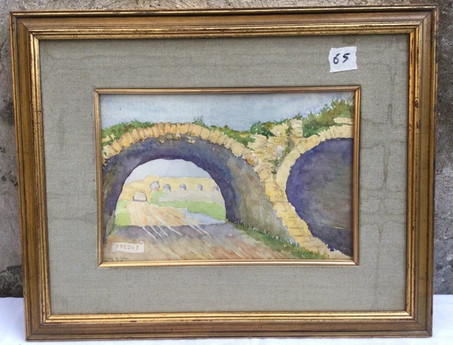 Acquerello Quadro Entree Des Arenes Firmato Frejus 1928 Dipinto Originale