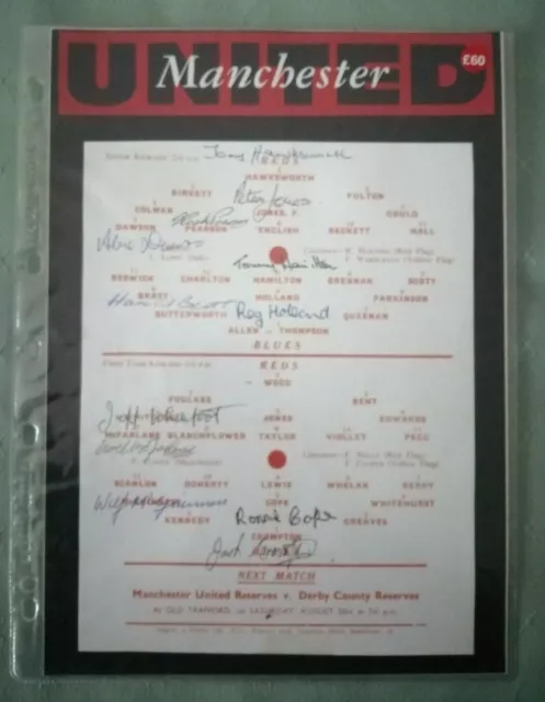 Manchester United A4 Display Containing 12 Multi Players Signatures Coa 1955