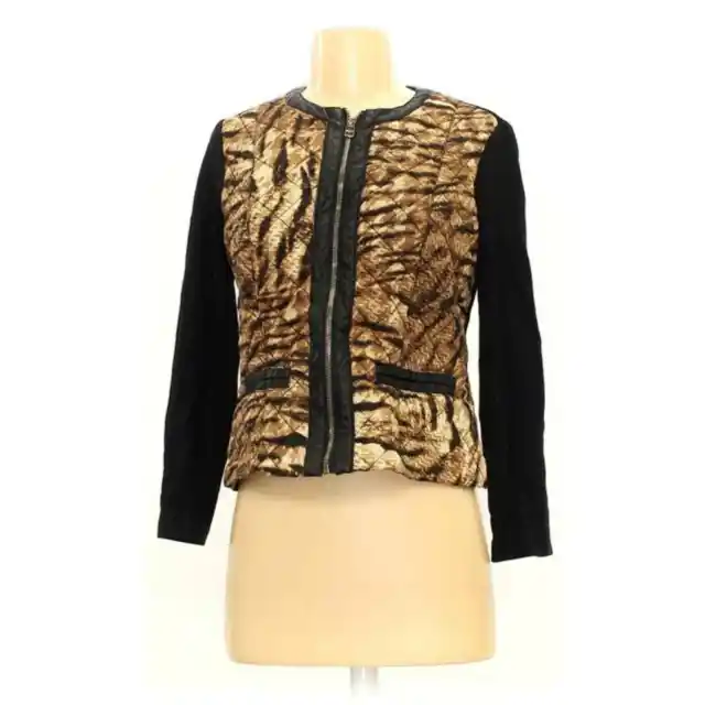 RUBY RD JACKET Womens 8 Petite Animal Print Quilted Faux Leather Trim ...