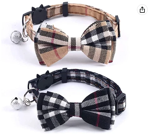 SuperBuddy Cat Collars Breakaway with Cute Bow Bell - 2 Pack Kitten Collar Plaid
