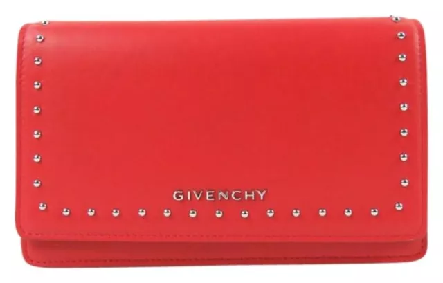 Givenchy Medium Red Pandora Studded Leather Chain Wallet MSRP $1225