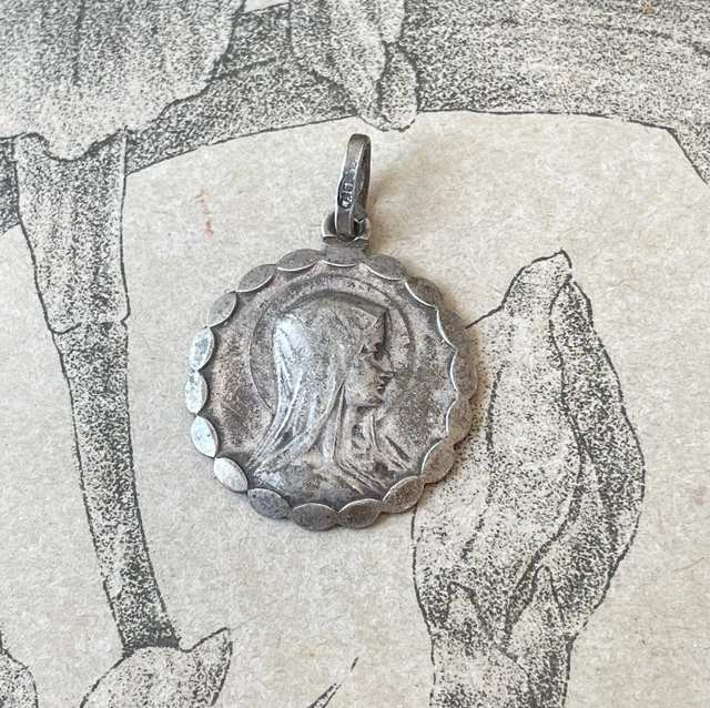 Pendentif Médaille émaillée Baptême Christ - Plaqué Or Bleu Et Rose - Ancien - Bon état