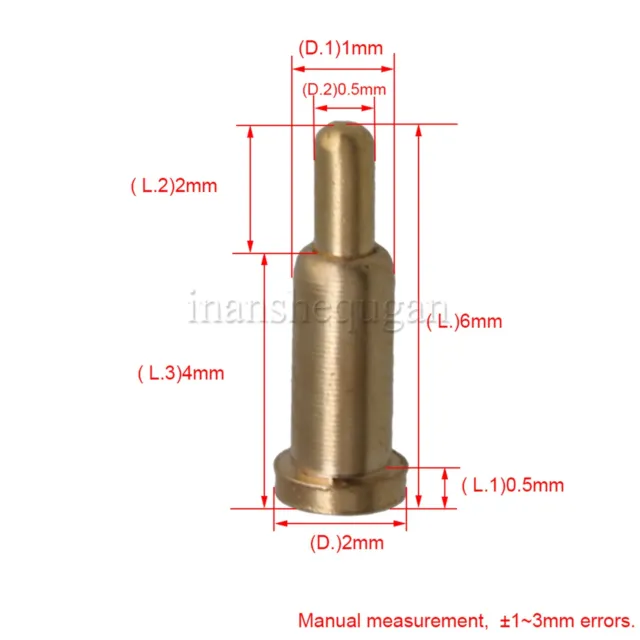 100PCS Gold Copper Current Pogo Pin Test Probe 6.0-2.0-4.0-0.5-2.0mm