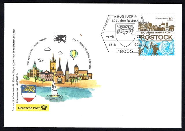 Brief m/Erstagsstempel " 880 J. Rostock " ; Mi.-Nr: 3392 ; ESSt: Rostock, 3395
