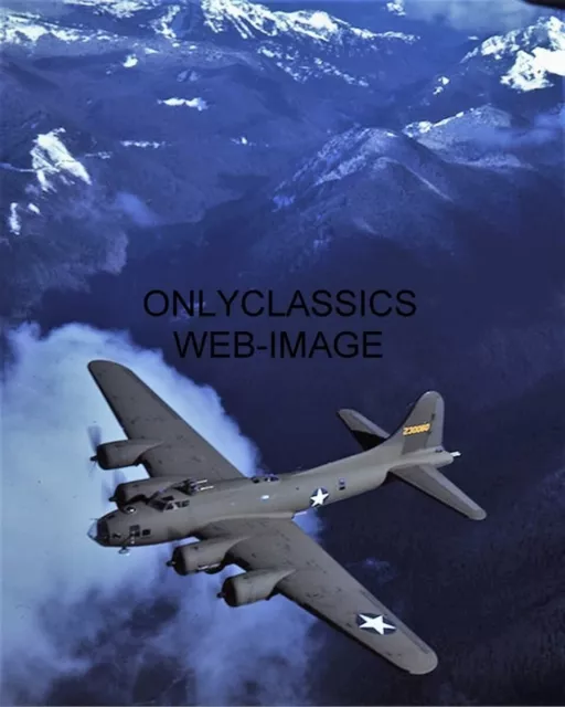 1943 Boeing B-17F Flying Fortress Airplane Photo Aerial Over Mount Rainier Wwii