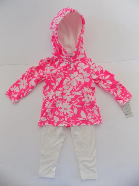 NEW Carters Girls 2 Pc Pink White Fleece Outfit Hooded Top & Leggings Set 18 Mon