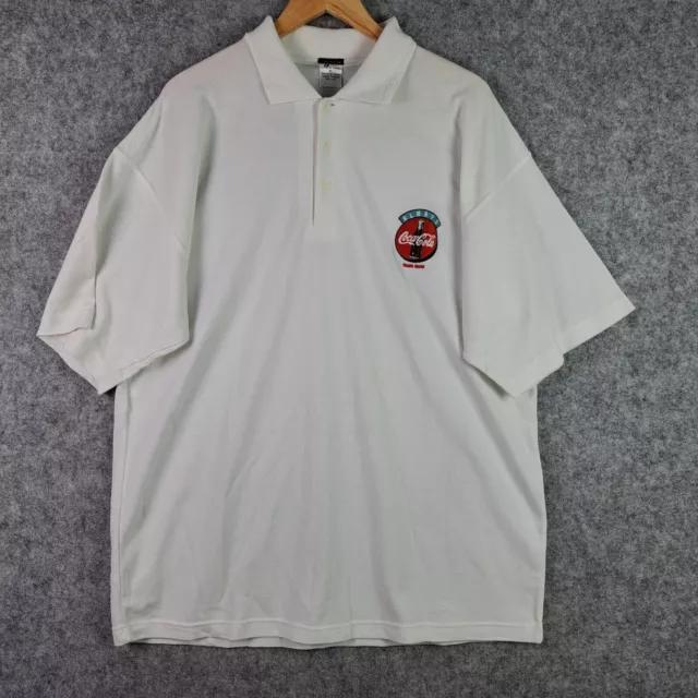 Vintage Coca Cola Shirt Mens Extra Large White Polo Collared Short Sleeve 4682