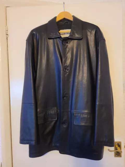 Gorgeous "Moda In Pelle " Quattro Stagioni Mens Black Leather Jacket Size Small