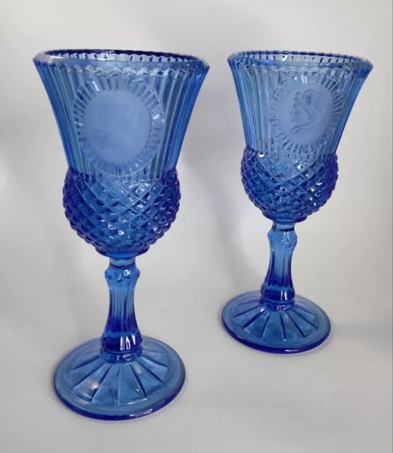 Lot of 2 Vintage Avon Fostoria Martha & George Washington Cobalt Blue Goblets